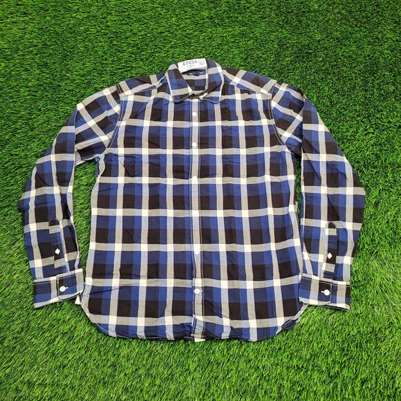GAP Houndstooth Plaid Baggy Button Shirt Small 19x27 Blue White Black Oversized - Picture 1 of 11
